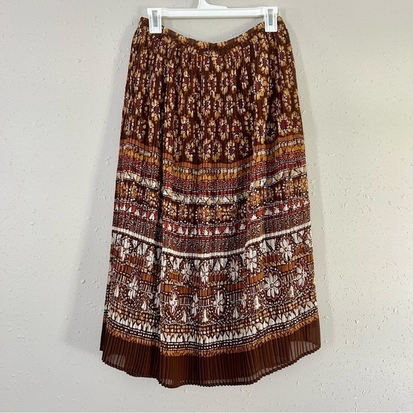 🦋 Alfred Dunner Brown Flower Maxi Skirt 12P Vintage Drawstring Waist - Picture 2 of 6